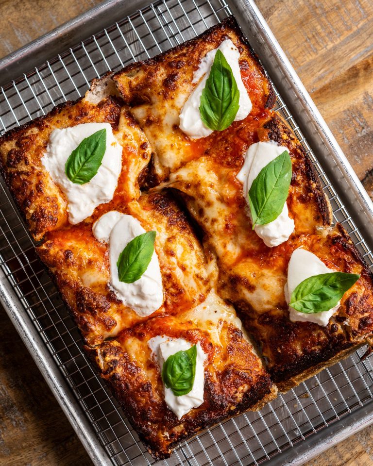 Margarita Pizza with Burrata from Emmy Squared Pizza - International restaurant at Jeddah Yacht Club